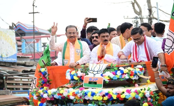 BJP nominee for Dharmanagar by-poll Jahar Chakraborty files nomination.